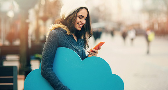 woman holding a cloud